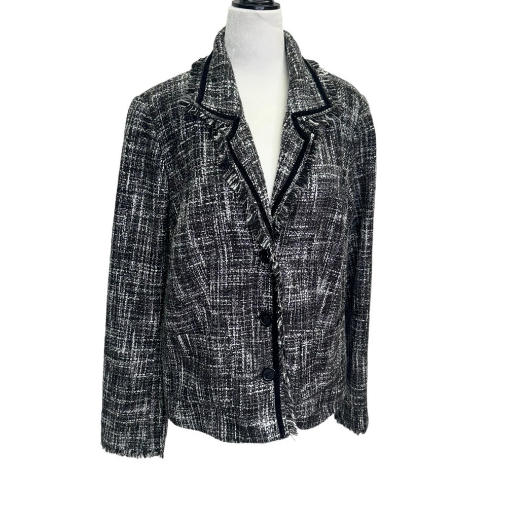 Encore Black Tweed Three Button Blazer Jacket Size 14